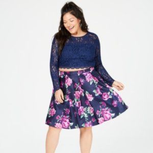 Sequin Hearts Trendy Plus Size 2-Pc. Lace & Floral